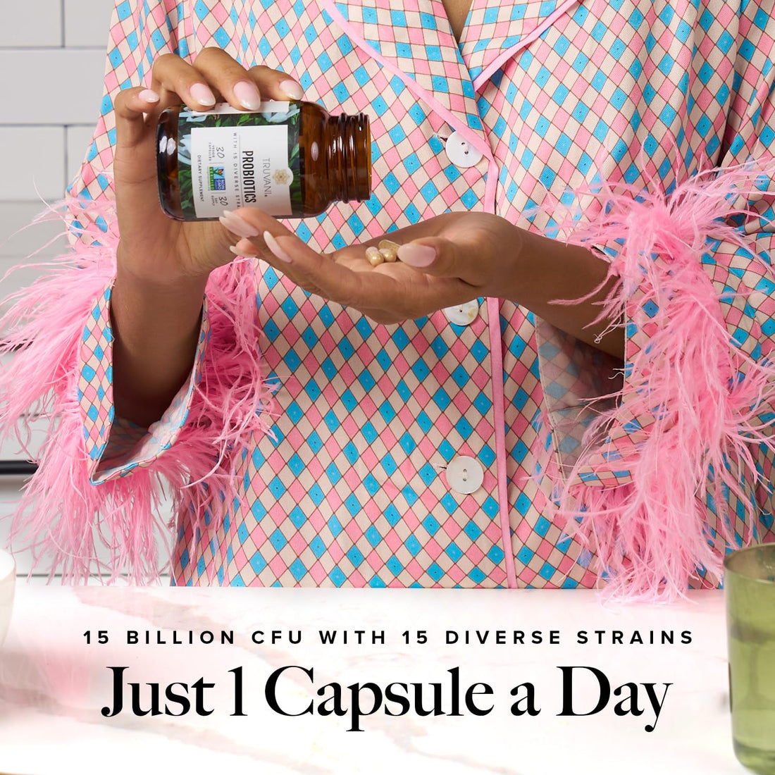 Truvani Probiotic Supplement | 30 Servings | 15 Billion CFU | 15 Diverse Strains for Digestive, Immune & Brain Health Support | Shelf-Stable Vegan Capsules | Non-GMO, No Fillers