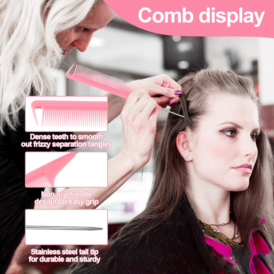 SWEET VIEW 3 Pcs Slick Back Hair Brush, Rat Tail Comb, Edge | Bristle Brush, Hair Accessories for Girls, Kids, Toddlers Sleek Ponytail/Bun, Edge Control and Smoothing Baby Hair & Flyaways