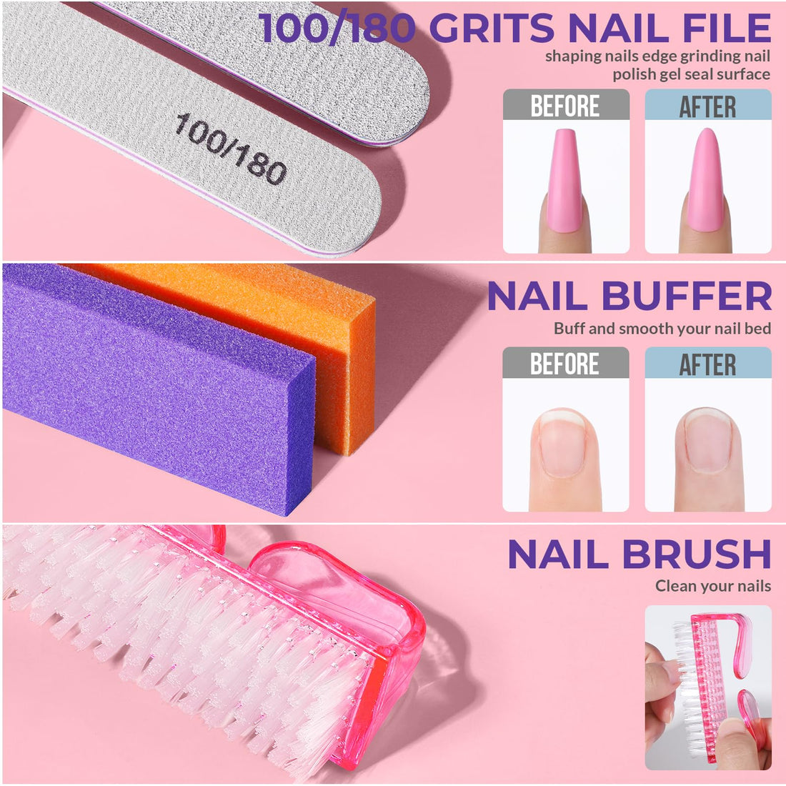 Teenitor 10Pcs Nail Soaking Bowl Kit 2 Soak Off Bowl Nail Soaking Bowl Acetone Proof Soak Off Gel Polish Remover Bowl, Manicure Bowl Cuticle Peeler Scraper Cuticle Oil Nail File and Buffer Nail Brush