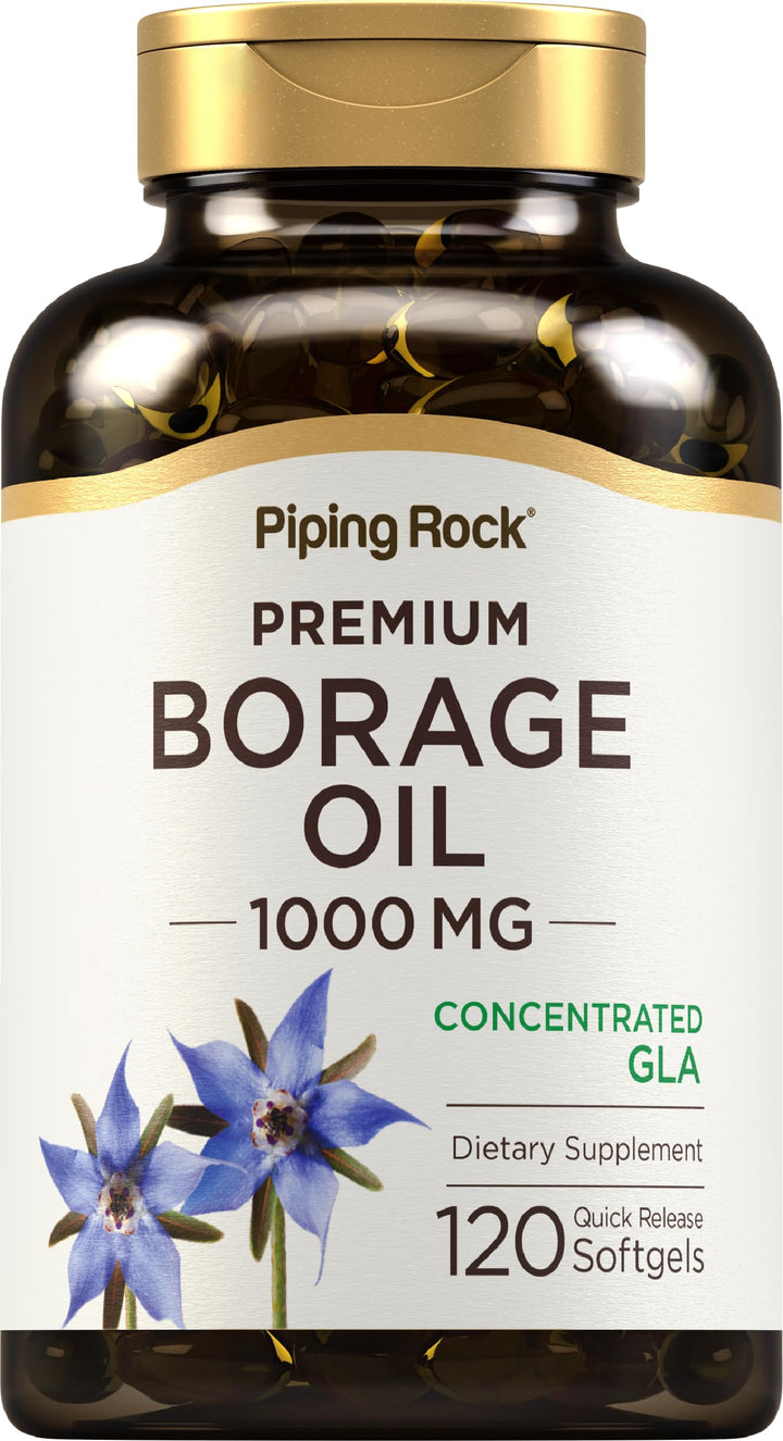 Piping Rock Borage Oil Supplement | 1000 mg Softgel Capsules | 120 Count | Cold Pressed | Hexane Free | Non-GMO, Gluten Free Supplement