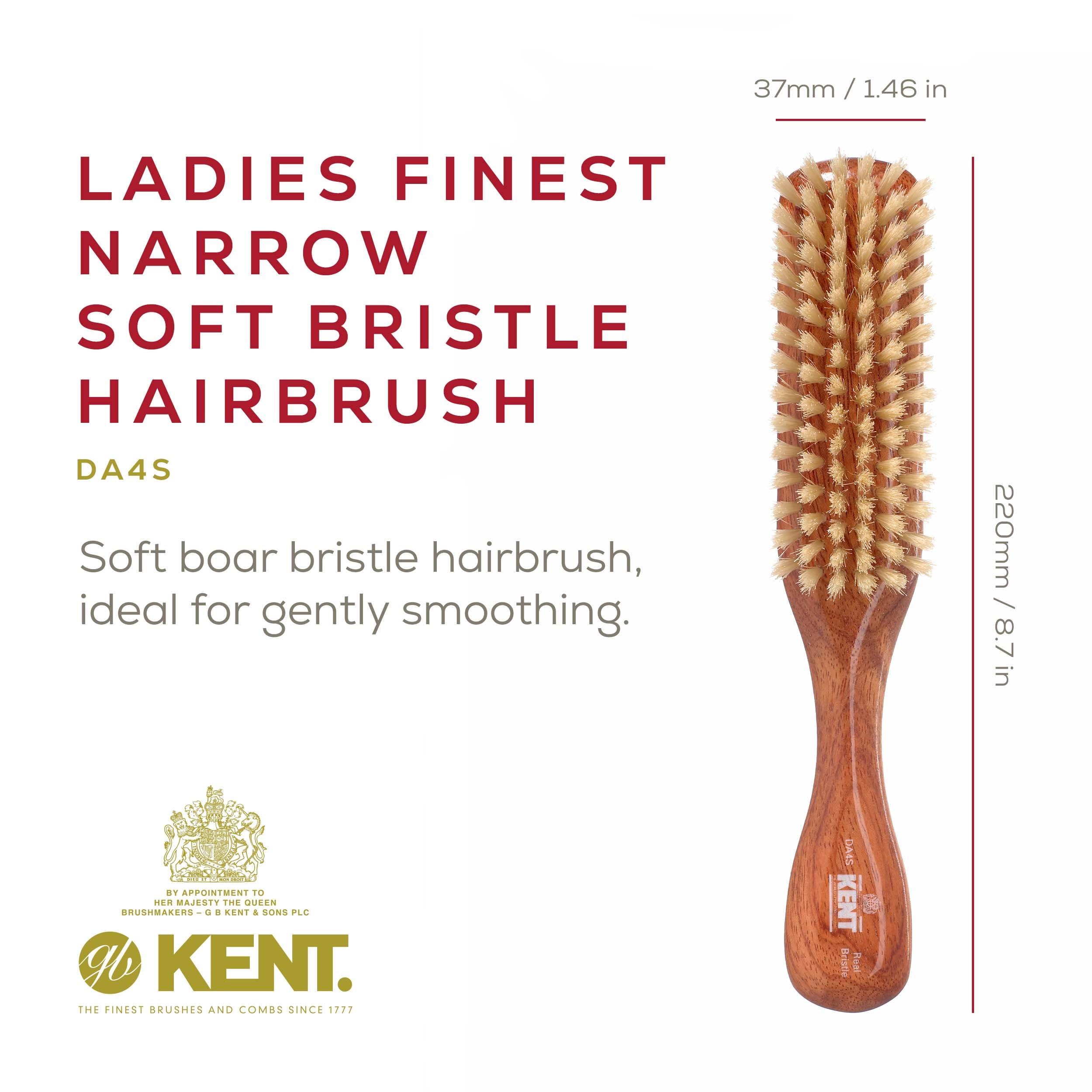 Kent DA4S Satinwood Premium Soft Pure Bristle Hair Brush for Fine and Thinning Hair