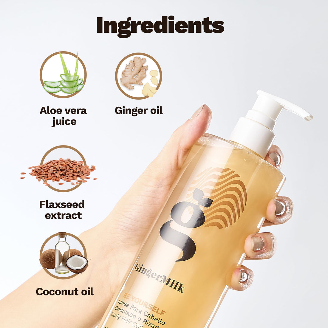 Ginger Milk Hydrating Shampoo for Curly, Wavy, and Coily Hair - Nourishing Formula for Defined Curls, Frizz Control, and Shine - Sulfate-Free | Be Yourself 16 fl oz