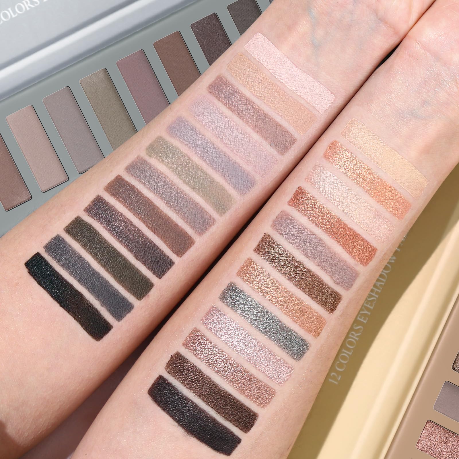 UCANBE 2 PCS Eyeshadow Makeup Palette Kit, 12 Color Naked Nude Eye Shadow Set, Neutral Matte Shimmer Make Up Pallet With Double-Ended Brush, Highly Pigmented Long Lasting Waterproof