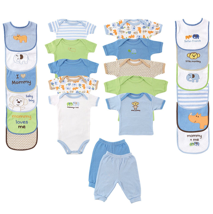 Luvable Friends Unisex Baby Layette Gift Cube, Blue Safari, 0-3 Months