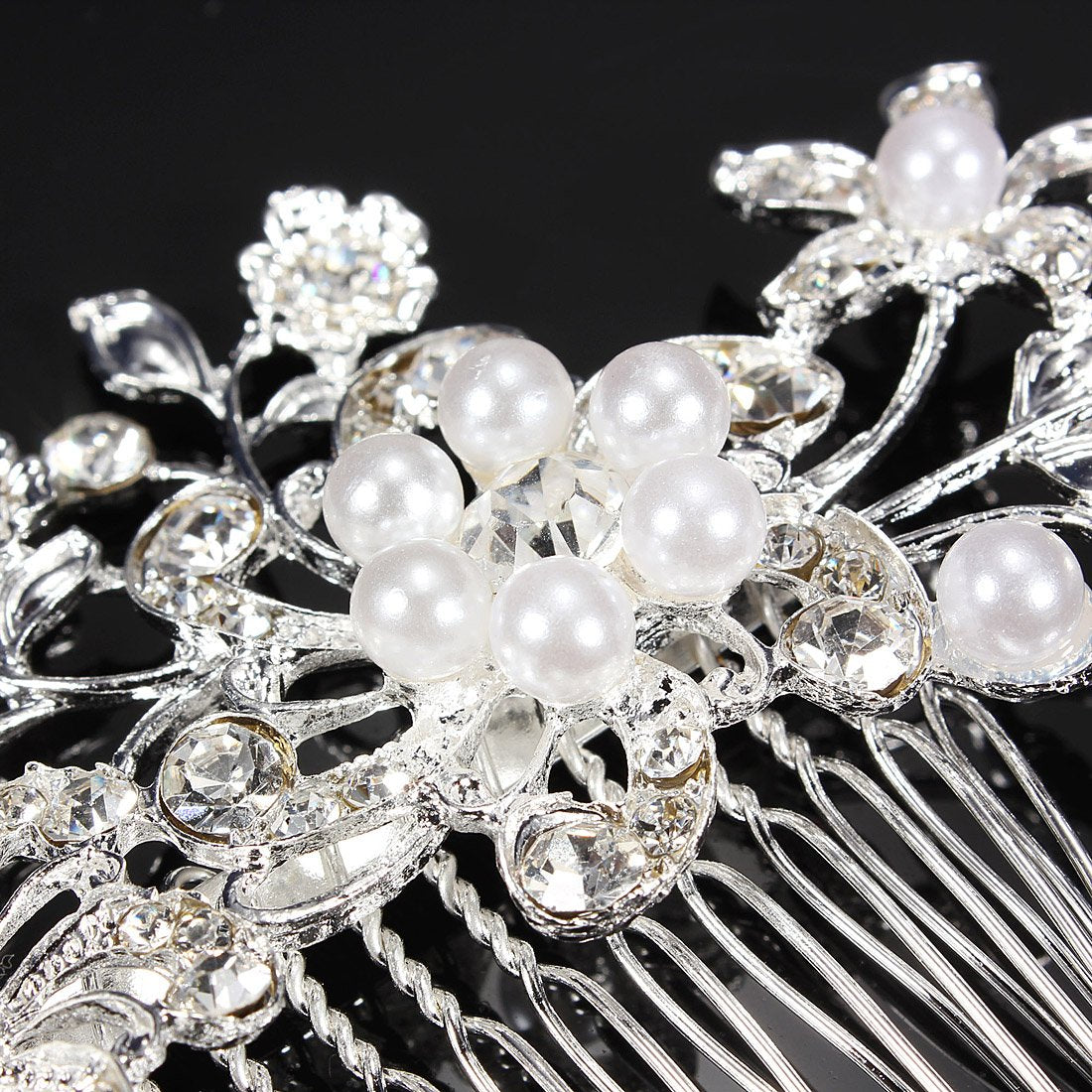 Bridal Wedding Flower Crystal Rhinestones Pearls Women Hair Clip Comb