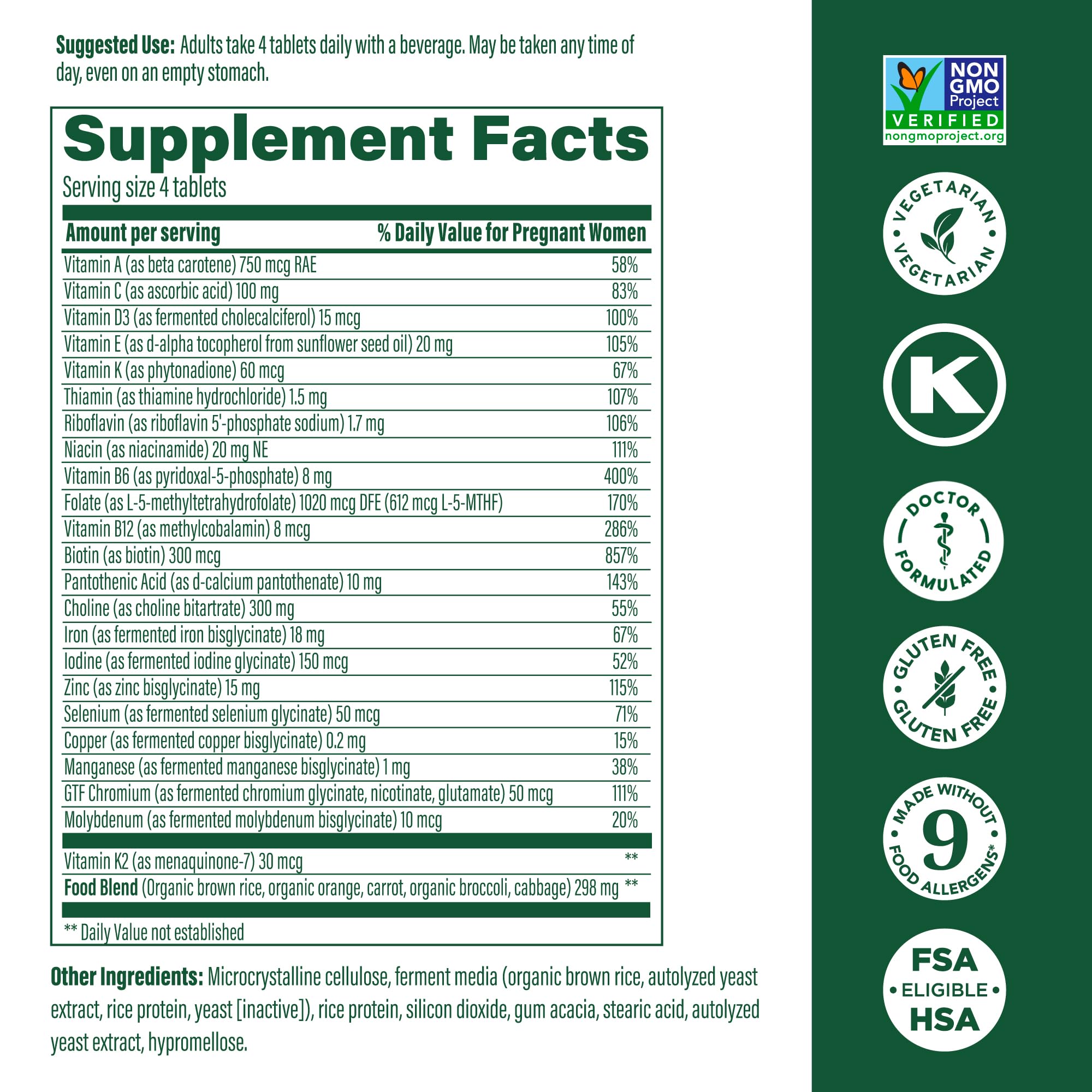 MegaFood Baby & Me 2 Prenatal Vitamin & Minerals - Vitamins for Women - with Folate (Folic Acid Natural Form), Choline, Iron, Iodine, Vitamin C, Vitamin D and More - 120 Mini Tabs (30 Servings)
