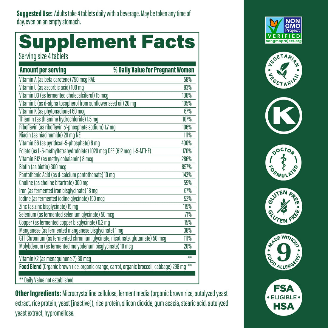 MegaFood Baby & Me 2 Prenatal Vitamin & Minerals - Vitamins for Women - with Folate (Folic Acid Natural Form), Choline, Iron, Iodine, Vitamin C, Vitamin D and More - 120 Mini Tabs (30 Servings)