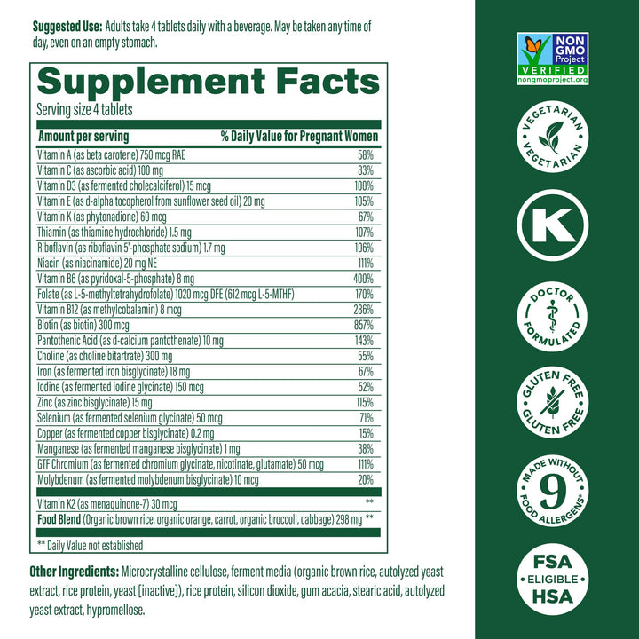 MegaFood Baby & Me 2 Prenatal Vitamin & Minerals - Vitamins for Women - with Folate (Folic Acid Natural Form), Choline, Iron, Iodine, Vitamin C, Vitamin D and More - 120 Mini Tabs (30 Servings)