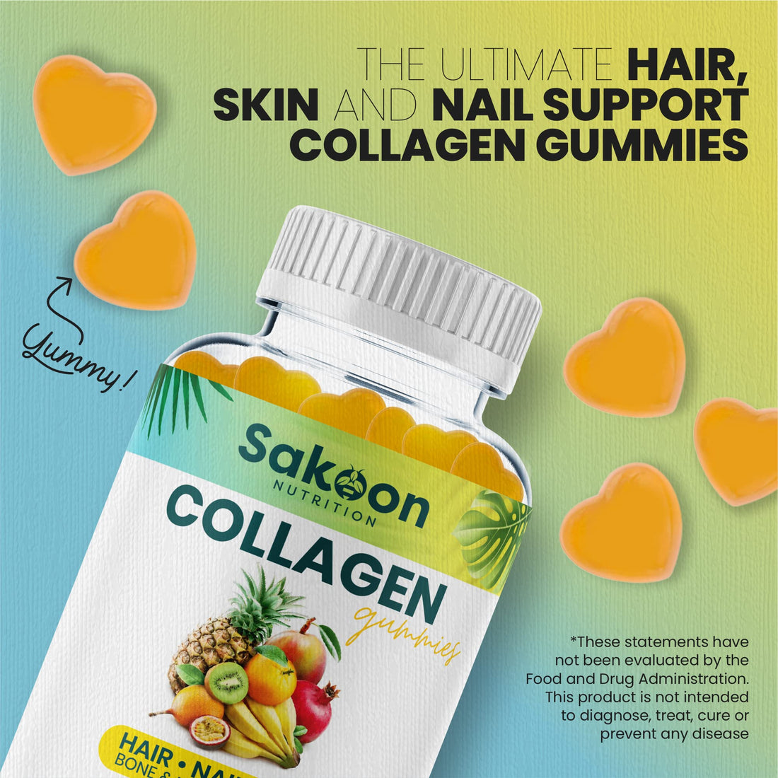 Sakoon nutrition Halal Collagen Gummies for Women and Men - Anti Aging, Hair Growth, Skin Care & Strong Nails Protein Collagen Supplements - Non-GMO, Gluten Free - Made in USA
