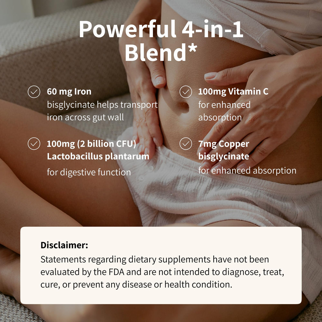 Nourished Natural ProbIron - Women's Probiotic + Iron Supplement Boosted with Vitamin C and Copper - Vegan Formula for Energy and Digestive Wellness - 90 Capsules