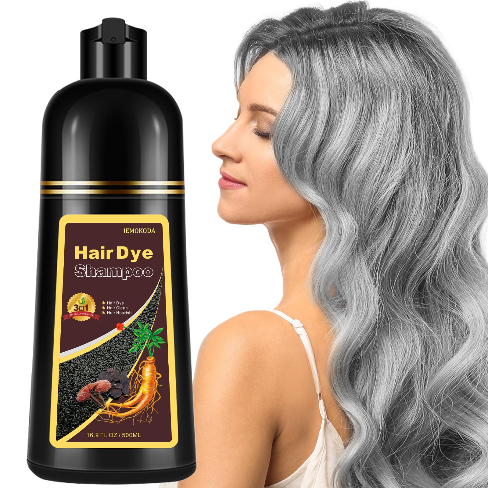 Onilyua Natural Silver Gray Hair Color Shampoo, 16.9 Fl Oz, 3-IN-1 Hair Dye , Nourishing & Dyeing for Men Women Colors in Minutes, Easy to Use