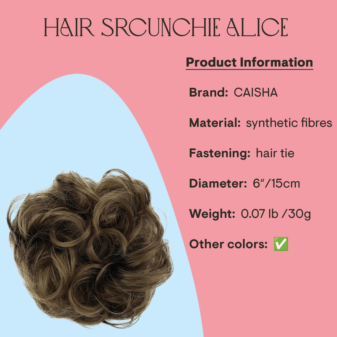 light brown12 : PRETTYSHOP Scrunchie Scrunchy Bun Up Do Hair piece Hair Ribbon Ponytail Extensions Wavy Curly or Messy light brown12