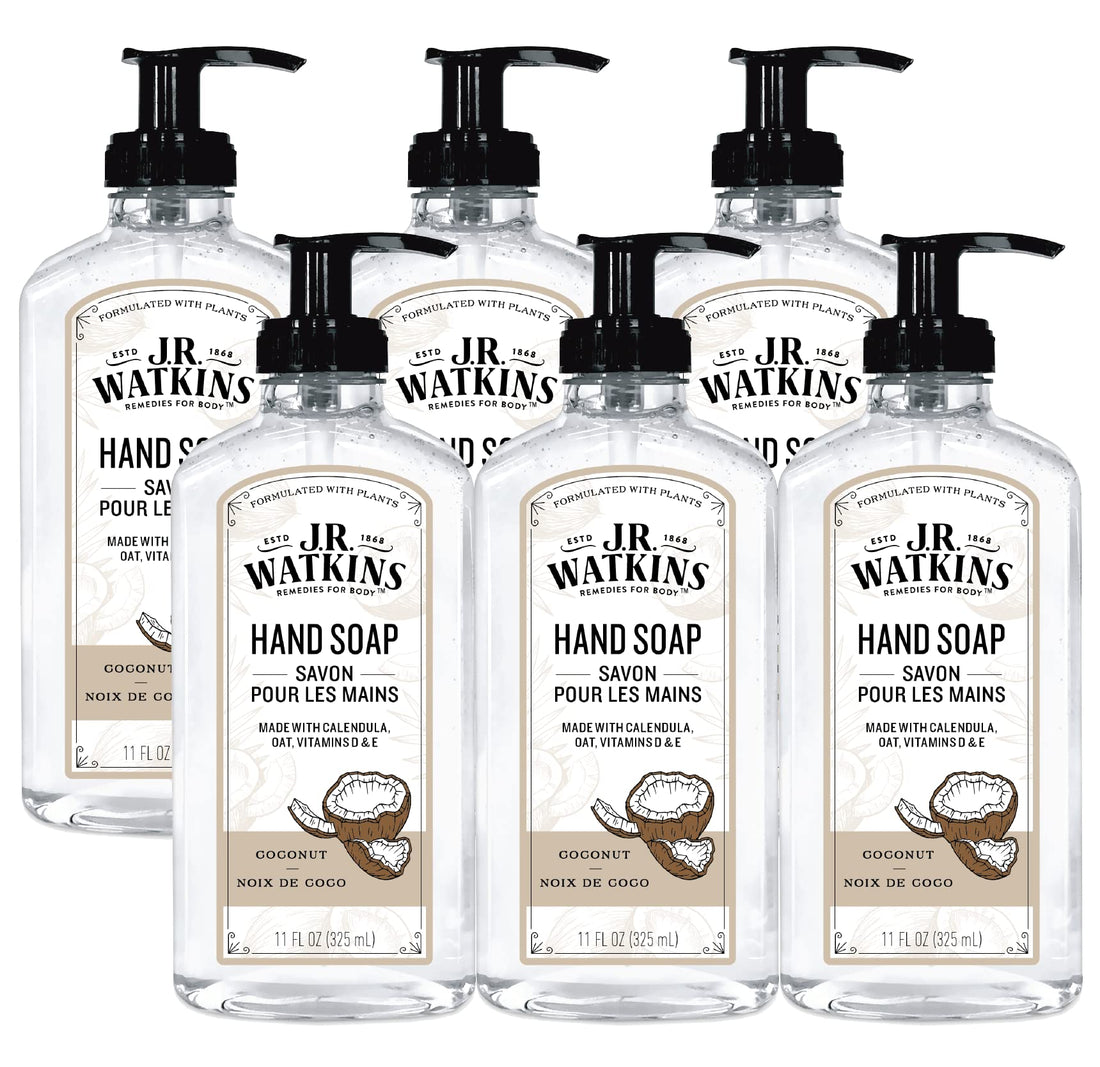 J.R. Watkins Natural Liquid Hand Soap, Coconut, 11 Ounce (Pack of 6)