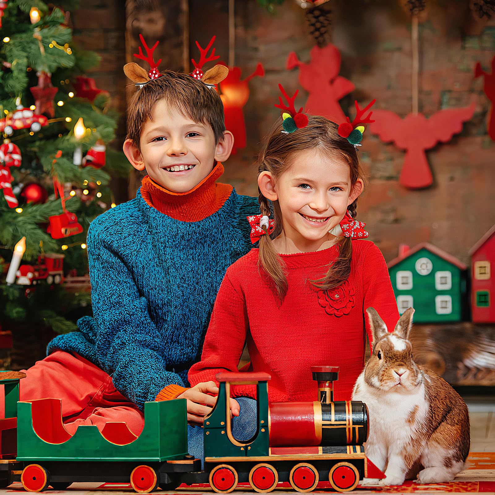 LEORX Antler Hair Clip 4 Pairs Cute Reindeer Hair Barrettes Alligator Deer Horn and Ears Hair Pins for Christmas Party (Red)