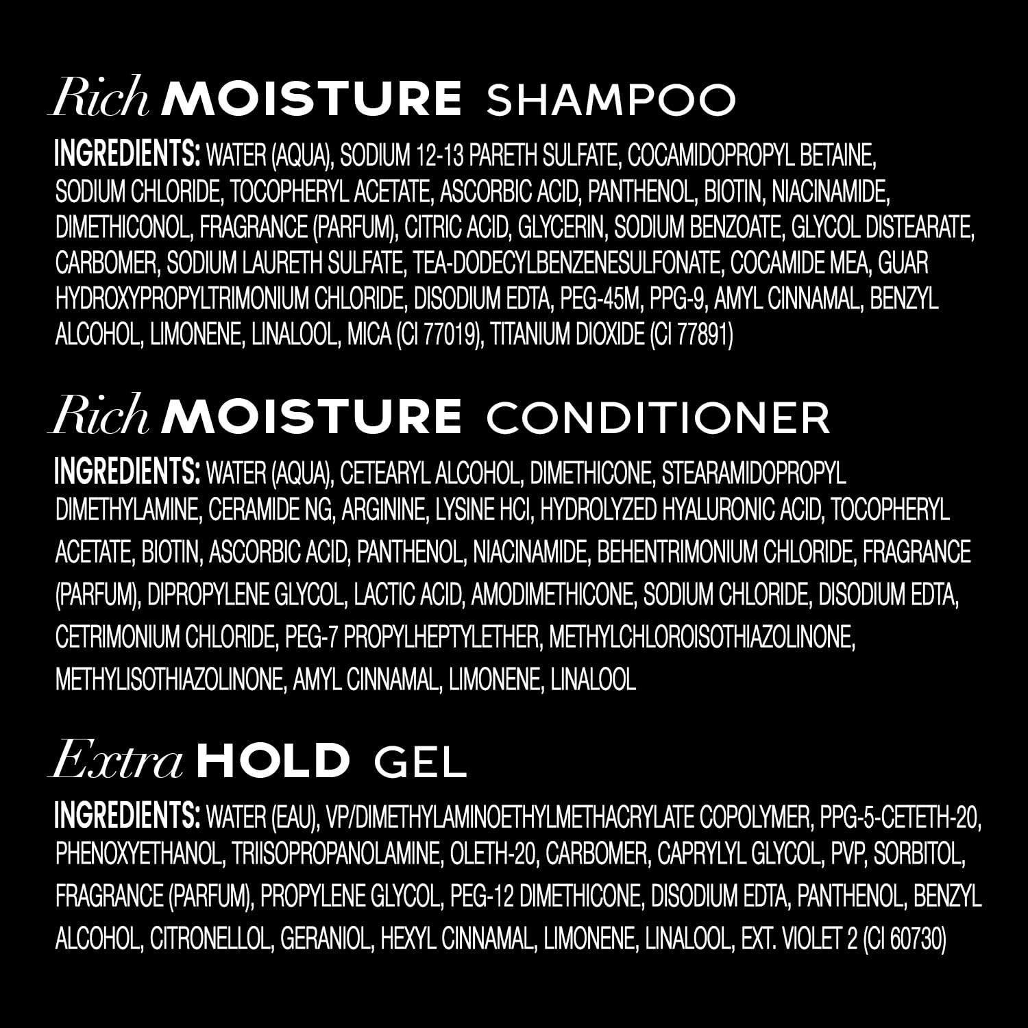 TRESemmé Travel Shampoo, Conditioner & Hair Gel – Rich Moisture Hair Products + Alcohol-Free Styling Gel, 24H Frizz Control (3 Piece Set)