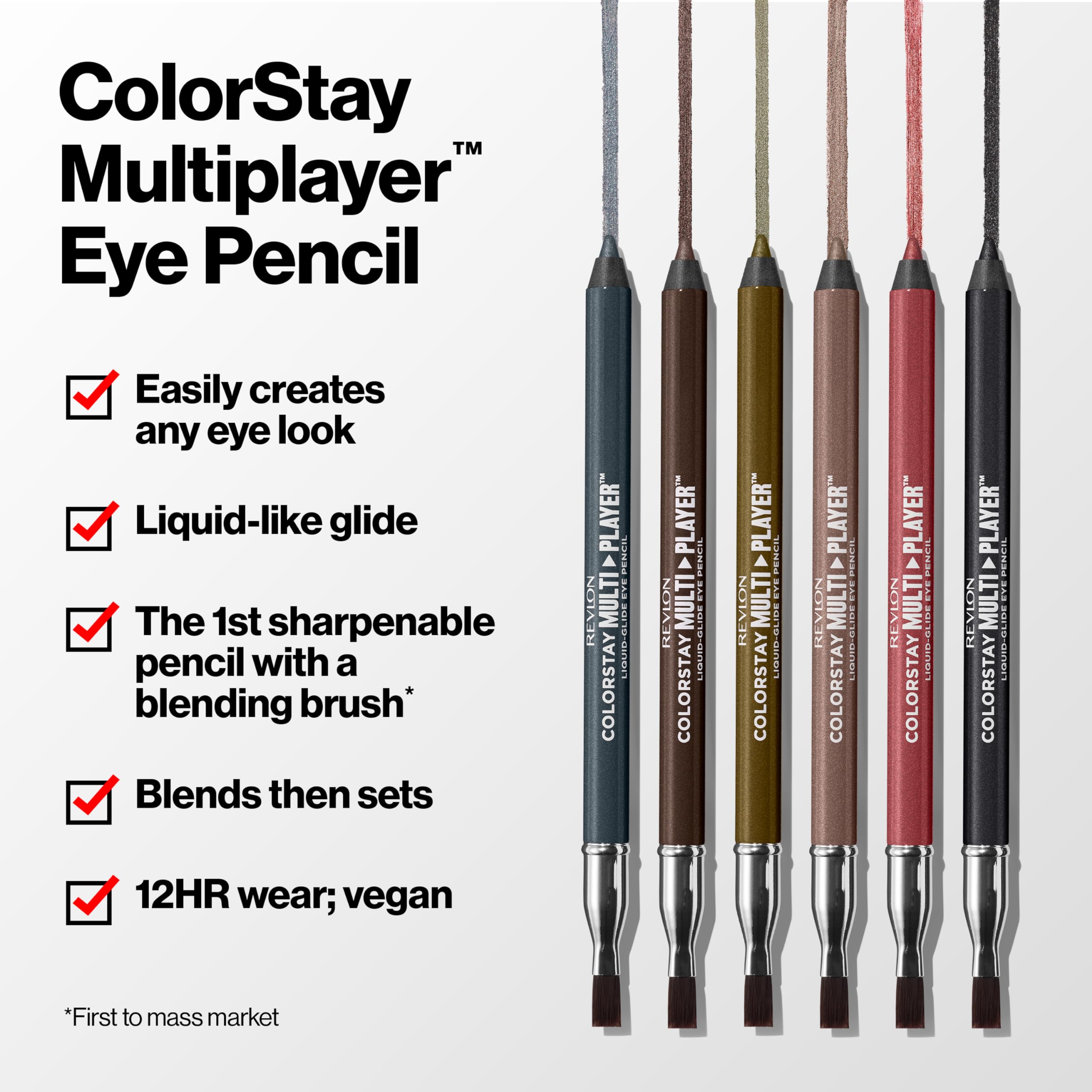 REVLON ColorStay Multiplayer Liquid-Glide Eye Pencil, Multi-Use Makeup With Blending Brush, Blends Then Sets, Creamy Texture, Waterproof, Smudge-proof, Longwearing, 402 High Stakes, 0.03 Oz