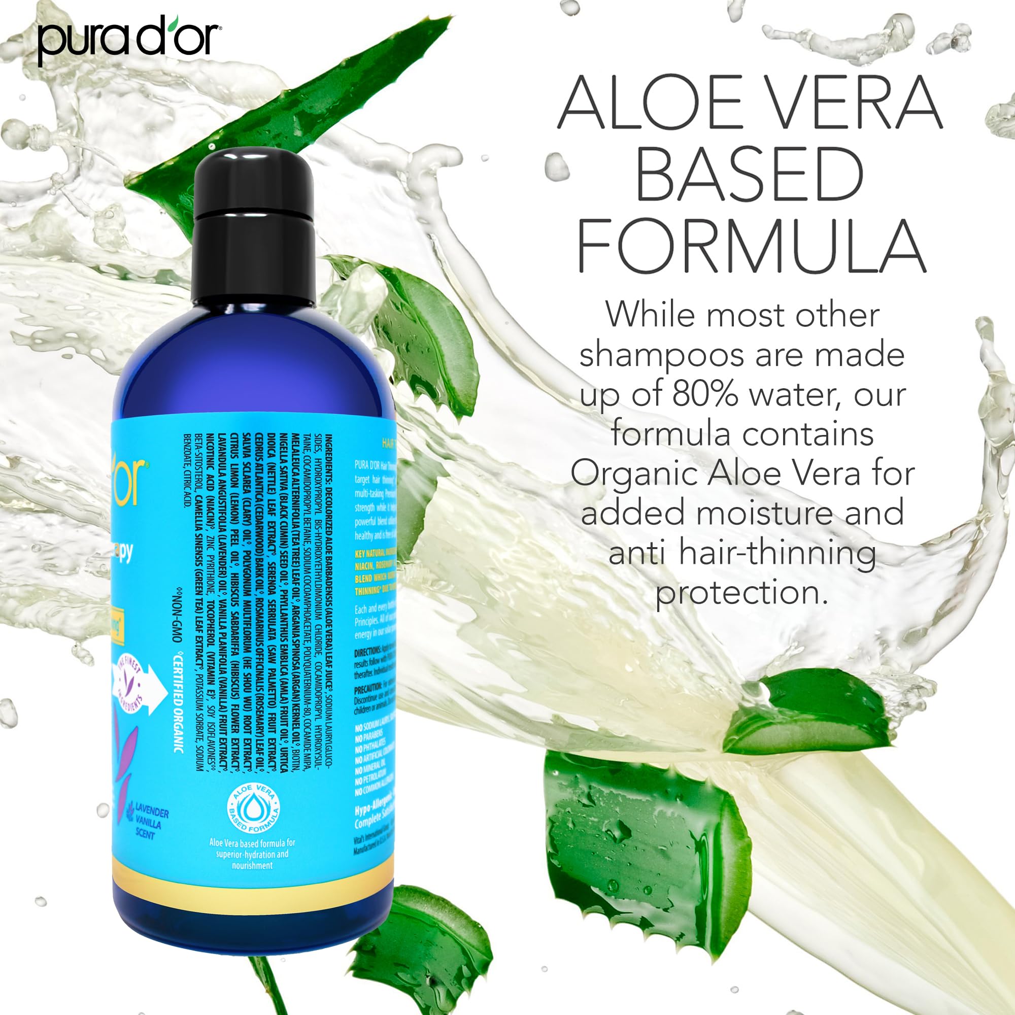 Hair Loss Prevention Therapy Shampoo, Vanilla Lavender Scent : PURA D'OR Hair Loss Prevention Therapy Shampoo, Vanilla Lavender, 16 Fluid Ounce