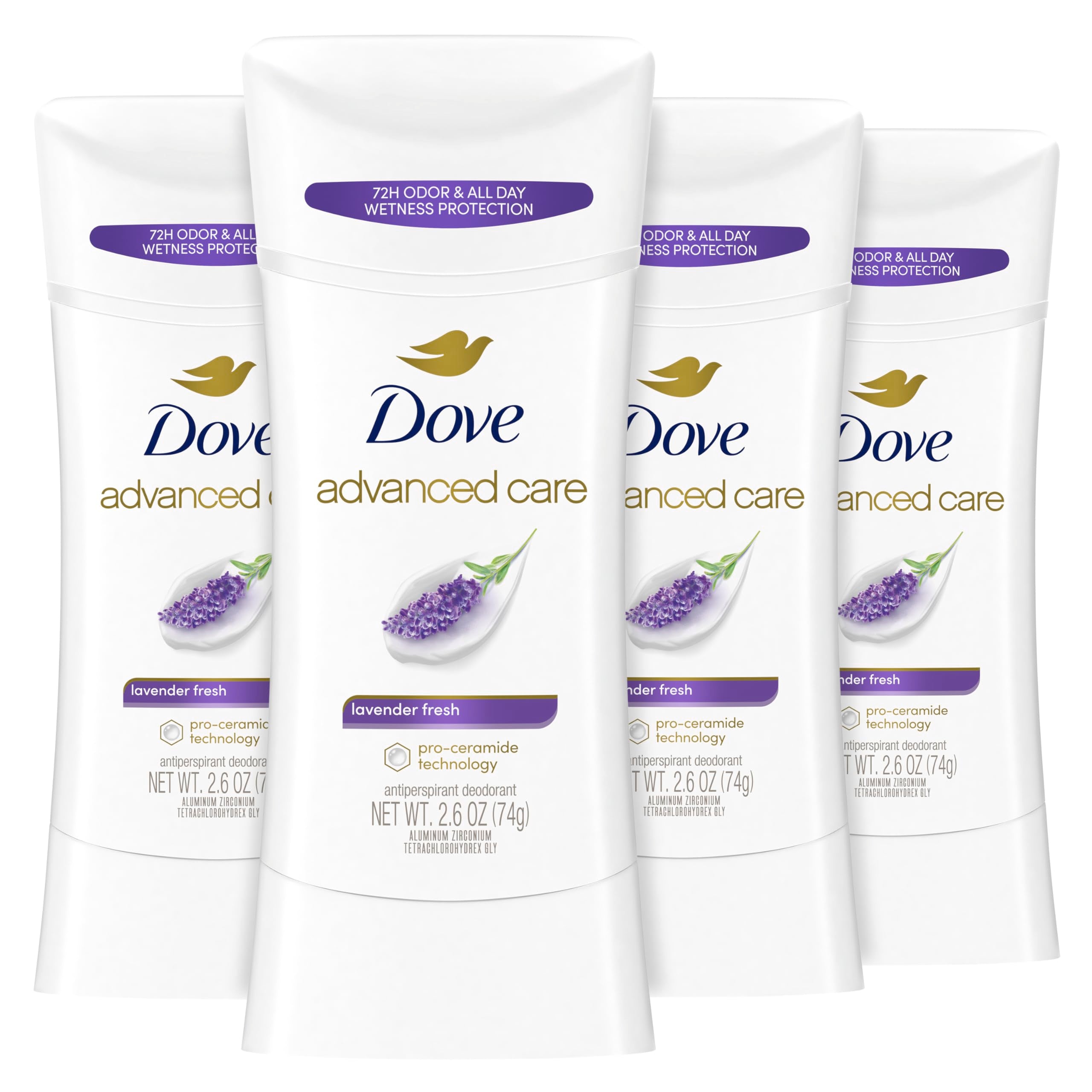 Dove Antiperspirant Deodorant Stick with 48 Hour Protection Lavender Fresh Deodorant for Women 2.6 oz 4 Count
