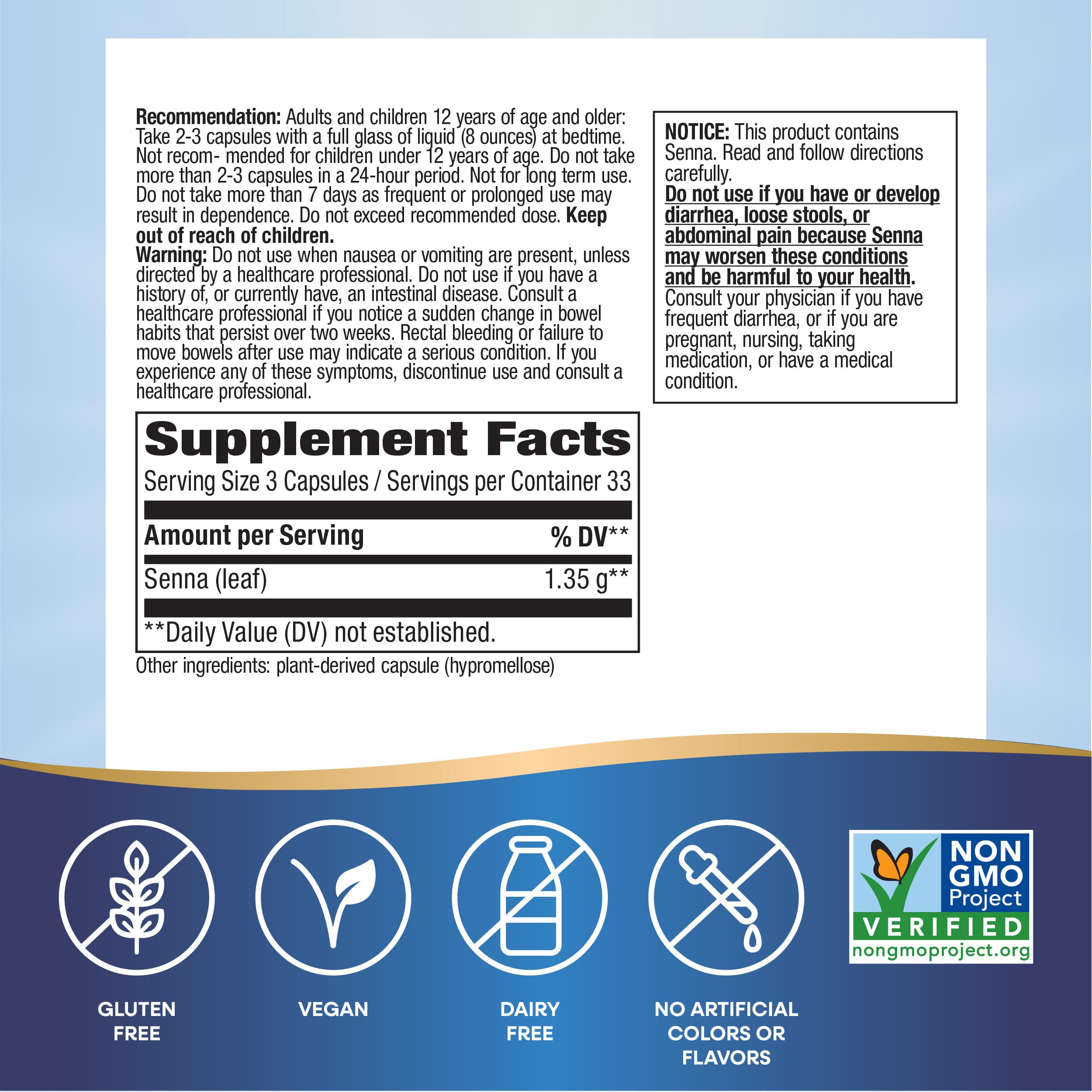 Nature's Way Senna Leaves, Relieves Occasional Constipation*, 1,350 mg per 3-Capsule Serving, Non-GMO Project Verified, 100 Capsules (Packaging May Vary)