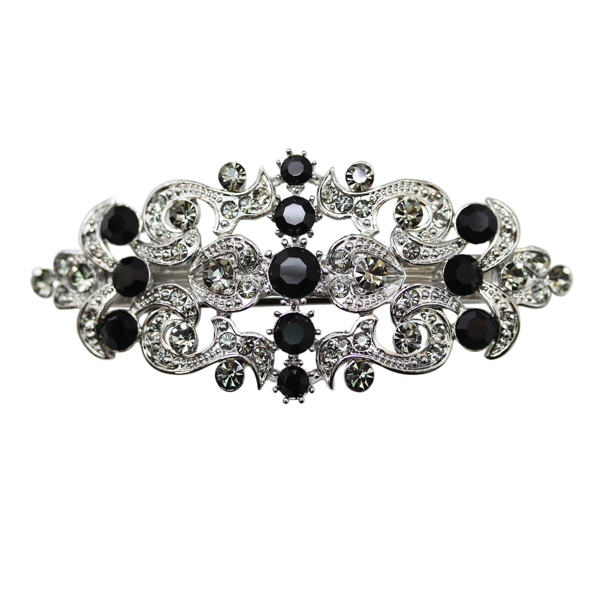 Faship Gorgeous Black Rhinestone Crystal Floral Barrette - Black