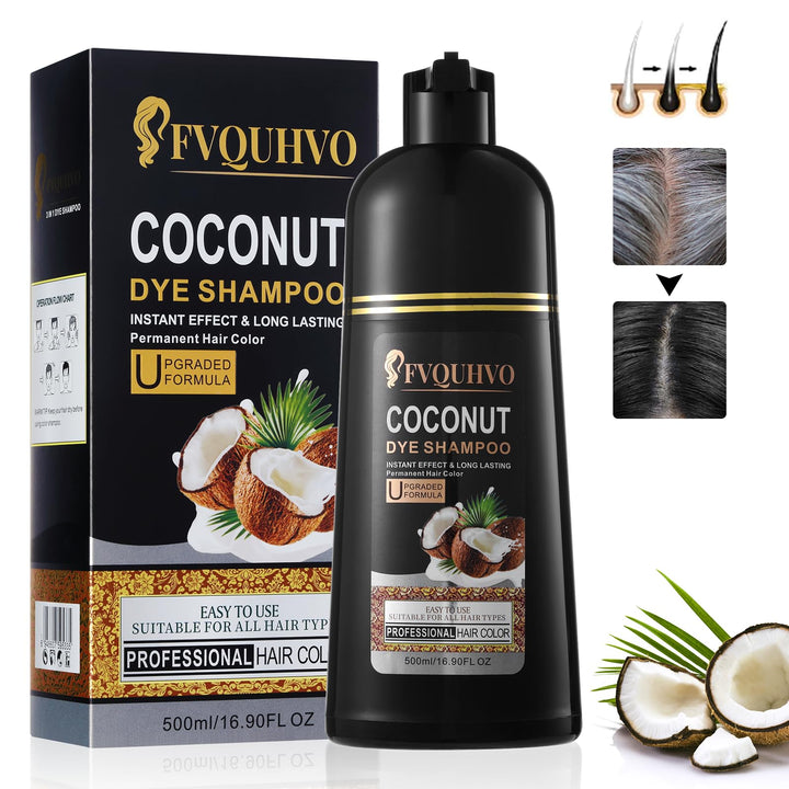 Instant Black Hair Dye Shampoo, Coconut Oil Black Hair Shampoo for gray hair,Natural Black Hair Color Shampoo 3 in 1,Black Shampo for Men & Women,Long - Lasting Coconut Dye Shampoo 16.90 Fl Oz(Black)