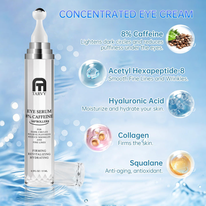 Eye Serum, Under Eye Cream For Dark Circles, 8% Caffeine Eye Serum For Women & Men, Eye Cream Anti Aging With 360° Massage Ball, Eye Cream For Puffiness And Bags Under Eyes, Eye Serum For Fine Lines