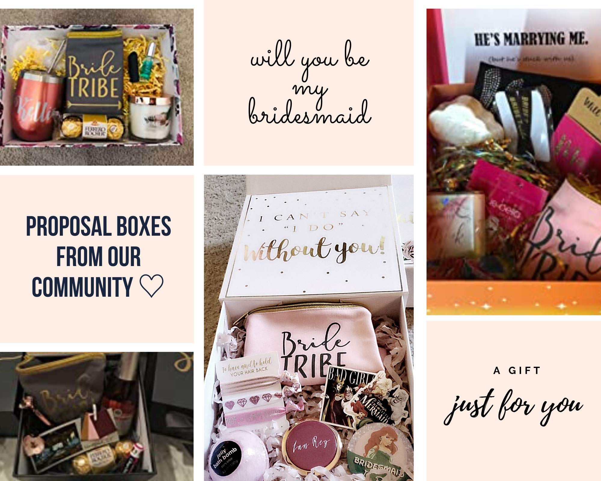 6 Piece Set | Bride Tribe Canvas Cosmetic Makeup Clutch Gifts Bag for Bridesmaid Proposal Box & Bridesmaids Bachelorette Party Favors (Grey)