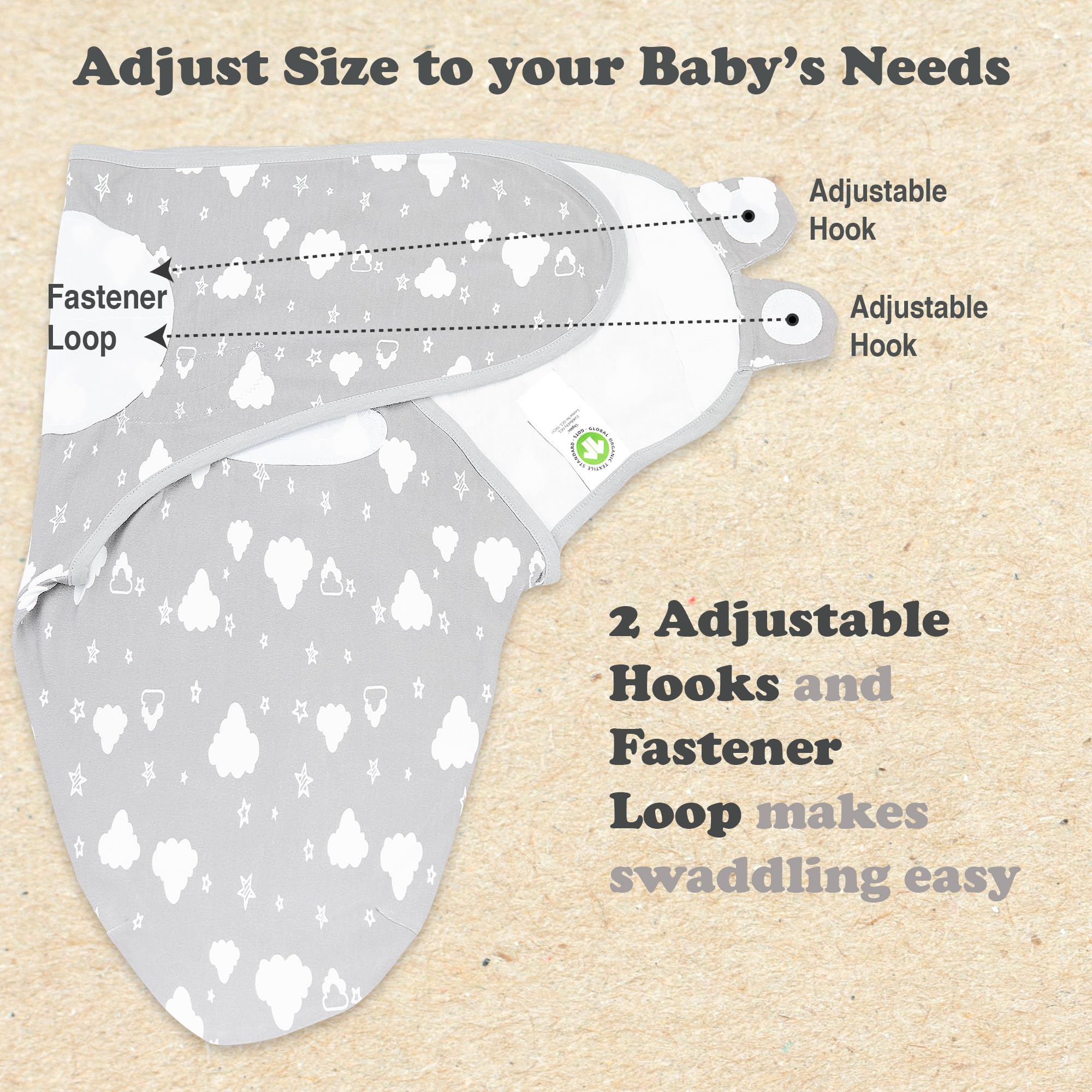 Bublo Baby Swaddles for Newborns - 3 Pack Organic Baby Swaddles for 0-3 Months - Baby Swaddle Sleep Sack - Infant Sleeping Swaddle Sack - Adjustable Swaddle Blanket Wrap Boy Girl (White Grey)