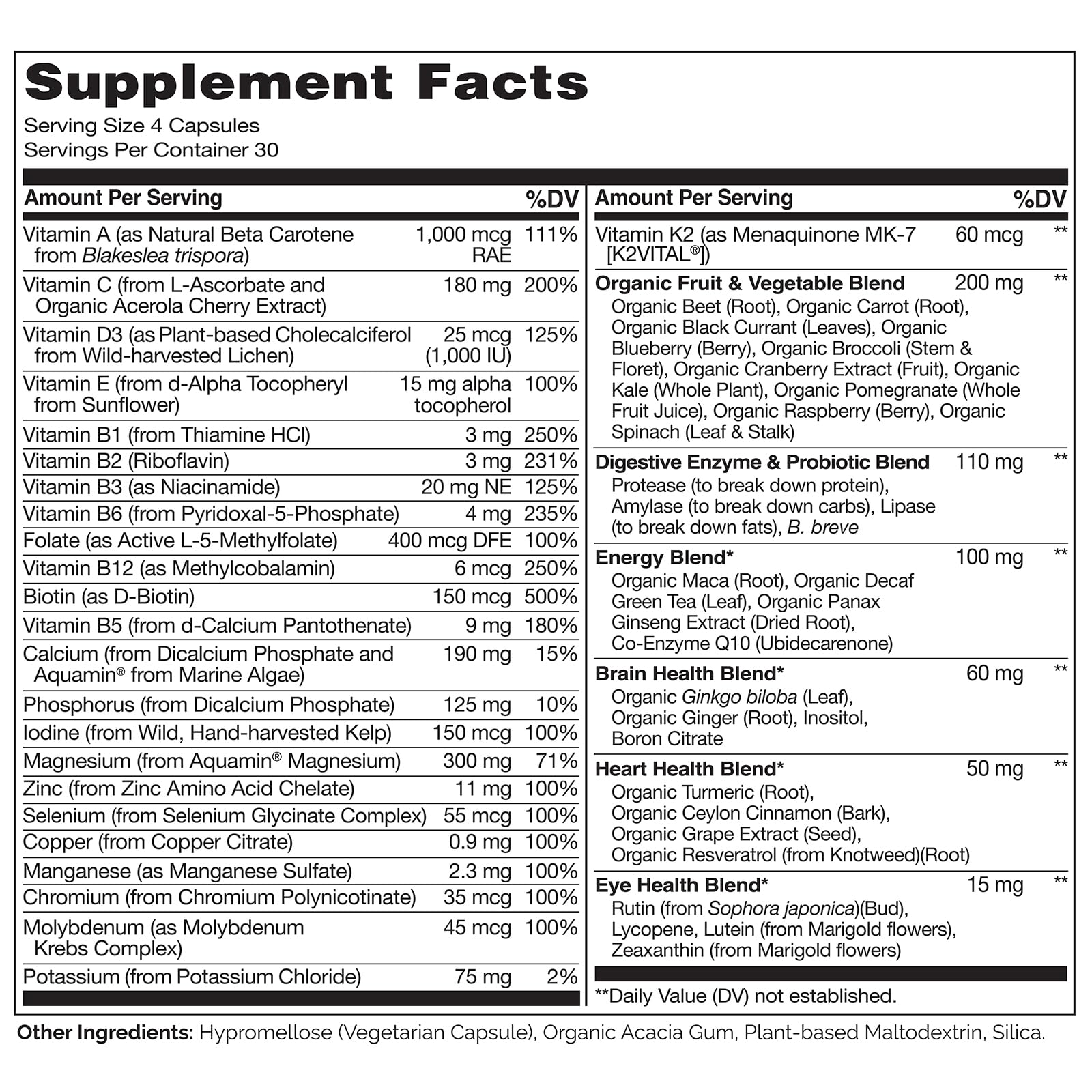 NATURELO Mens Multivitamins - Whole Food Multivitamin for Men with Vitamins, Minerals - 120 Vegetarian Capsules for Energy, Brain, Heart, Eye Health*