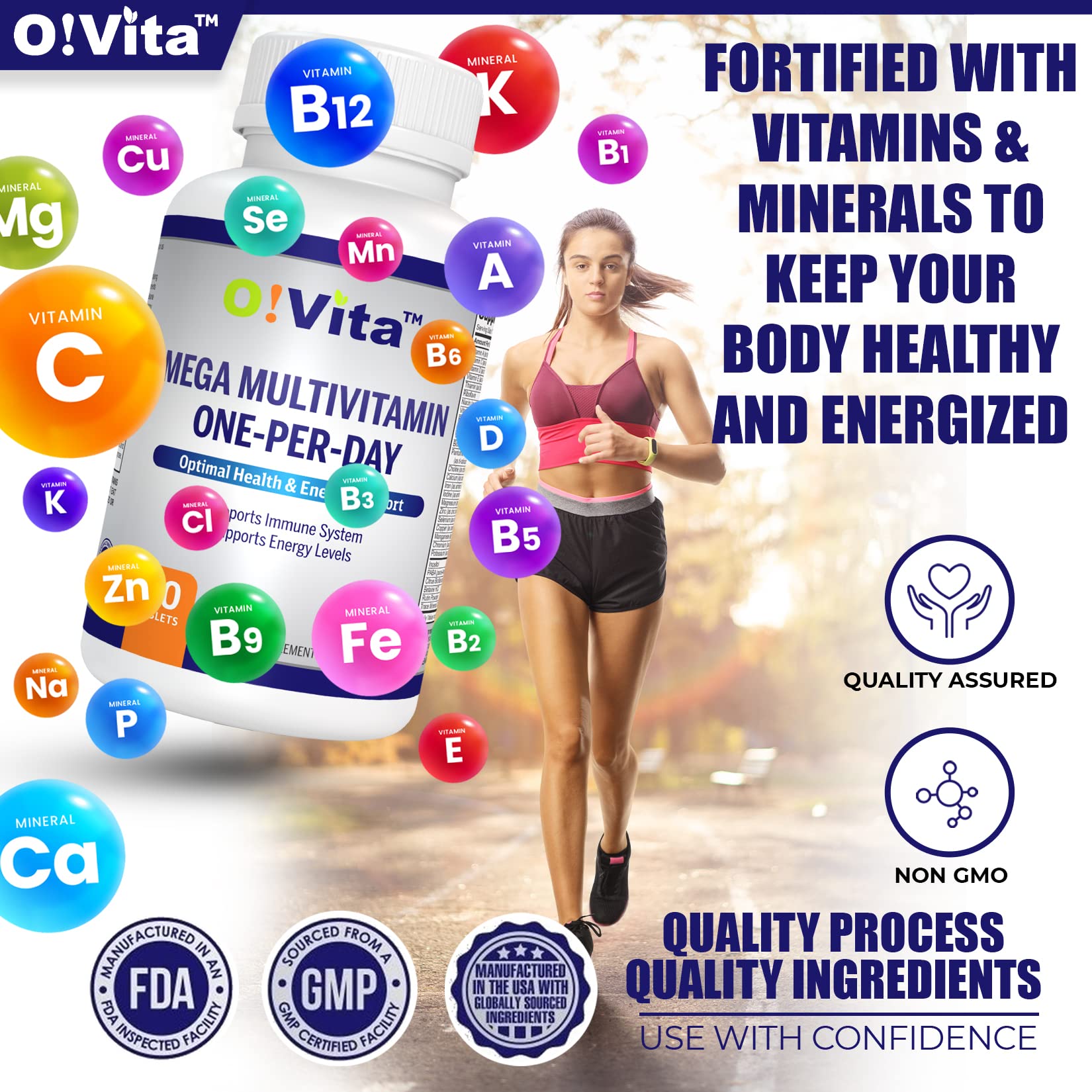 O!VITA Mega Multivitamin One-per-Day, Supports Immune System, foundational Health, Full Spectrum of Vitamins and Minerals, and Much More ...30-Day Supply (30 Non-GMO Tablets)