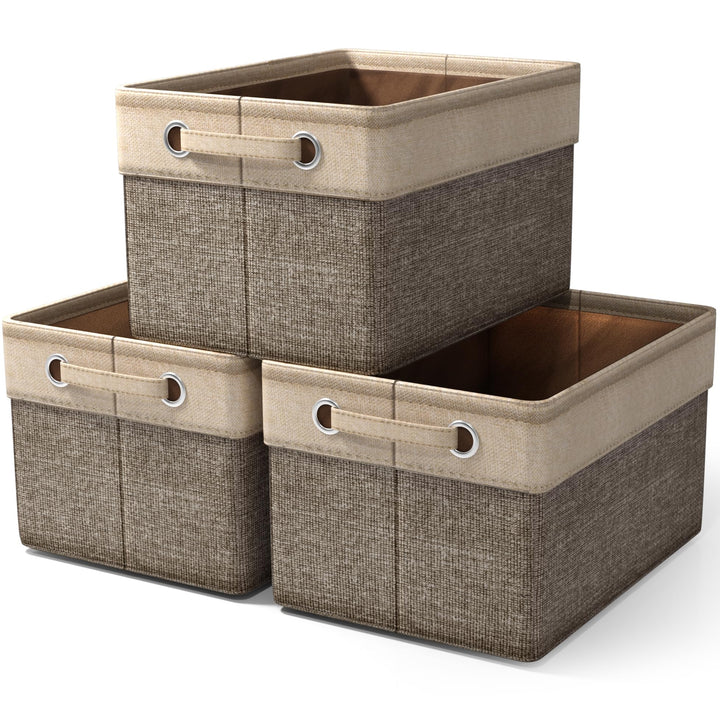 Sorbus Fabric Storage Cubes 15 Inch - Big Sturdy Collapsible Storage Bins with Dual Handles - Foldable Baskets for Organizing -Decorative Storage Baskets for Shelves | Home & Office Use -3 Pack| Brown