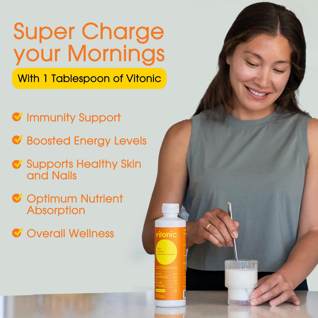 VITONIC Liposomal Liquid Multivitamin – Vitamin C 1000mg, D3, B12 & Zinc Supplements – High Absorption, Daily Immune Support, 30 Servings, Non-GMO (15.22 fl oz)