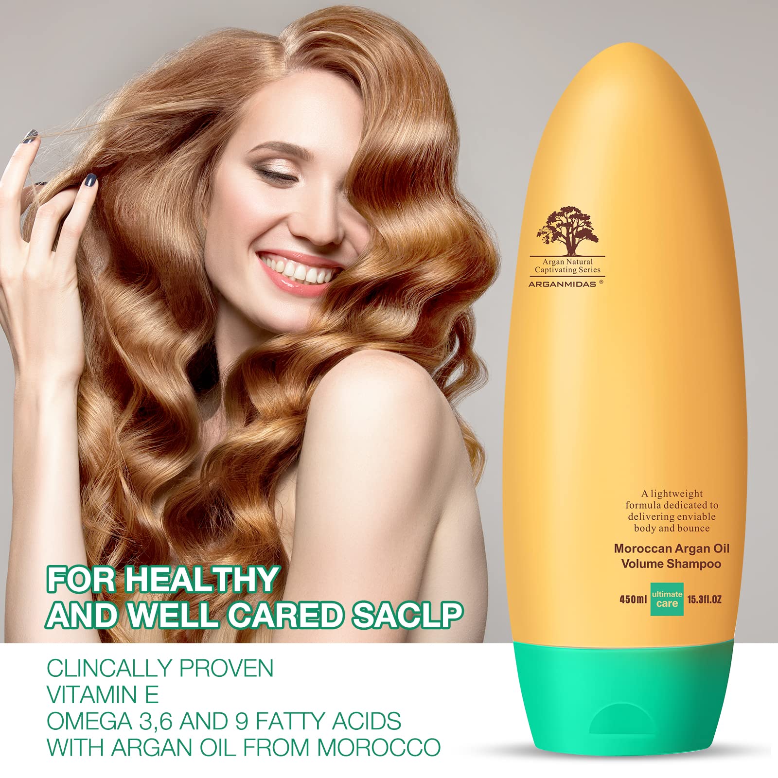 ARGANMIDAS Moroccan Argan Oil Vloume Shampoo, Hair Shampoo for Thinning Hair, Volumizing Shampoo for Men and Women Dry Damaged Hair Argan Oil Hair Volume Thickening Shampoo