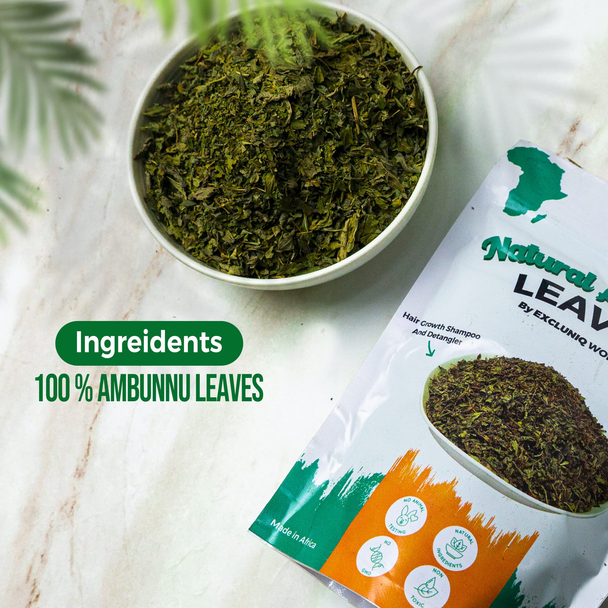 Natural Ambunnu Leaves by Excluniq World 50g pack | Herbal Hair Detangler, Shampoo & Conditioner for Dry and Damaged Hair | African Traditional Scalp & Hair Care Remedy for Everyone. 1.80 Ounce Pack
