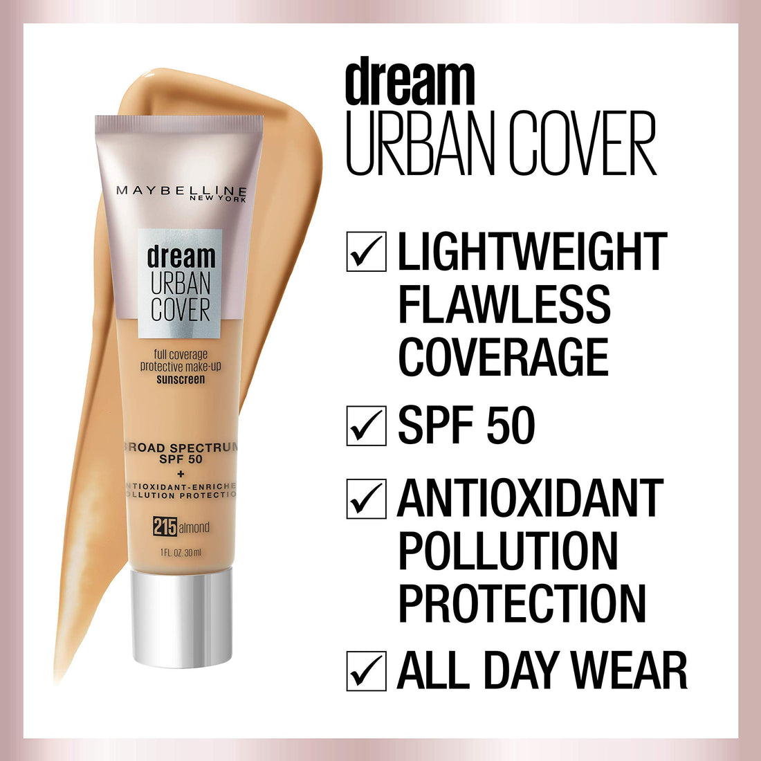 Maybelline Dream Urban Cover Flawless Coverage Foundation Makeup, SPF 50, Java