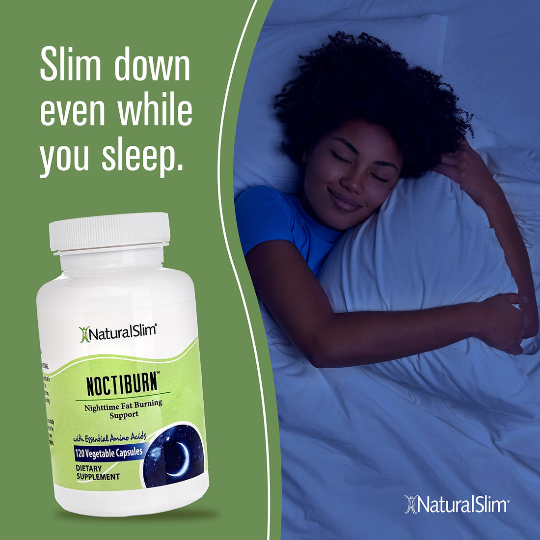 NaturalSlim NoctiBurn Night Burning & Metabolism Support Supplements with Essentials Amino Acid - Nighttime Fat Burner - 120 Vegetable Capsules