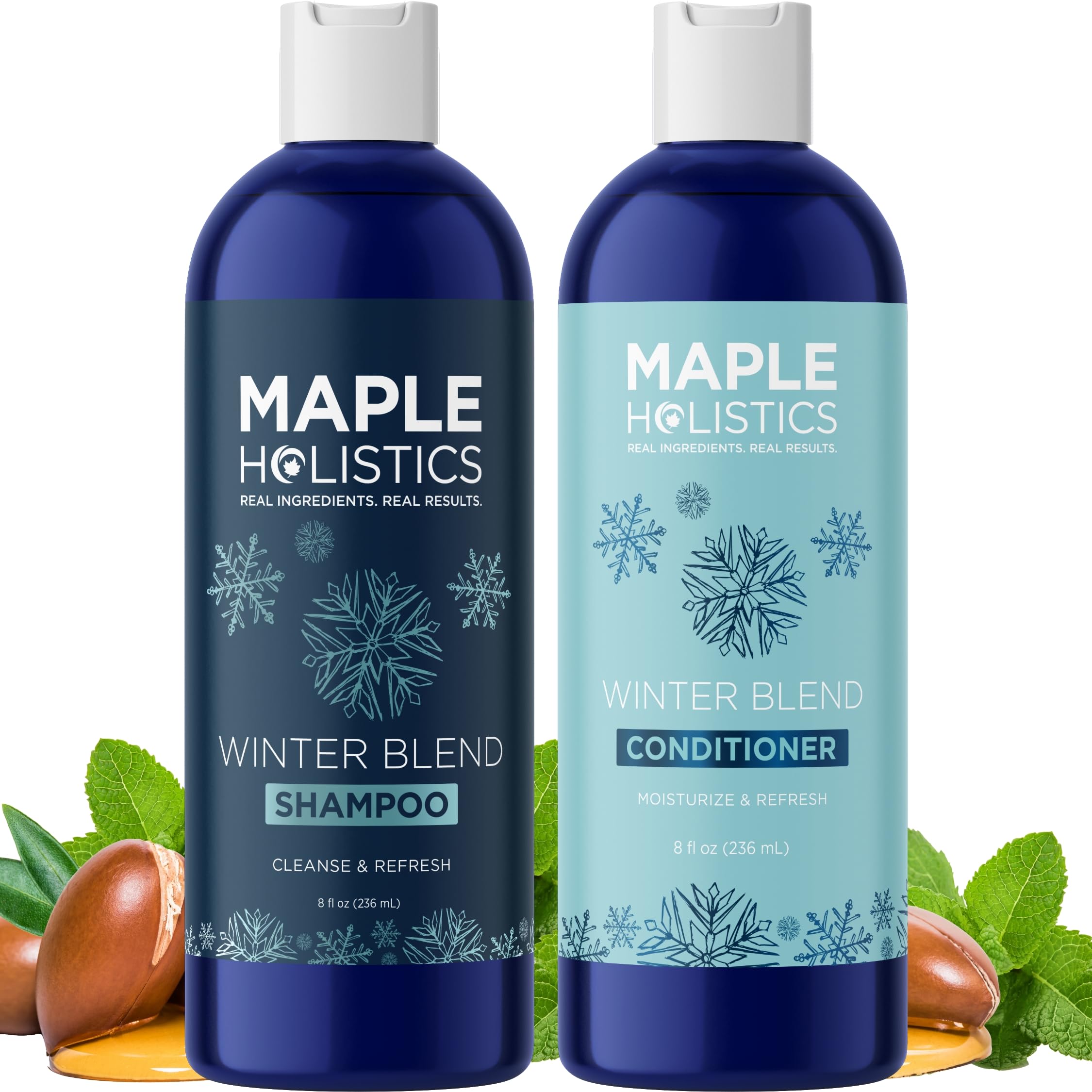 Shampoo and Conditioner Set  Winter Blend Shampoo + Natural Conditioner Set with 5 Mint Varieties  Gentle Ingredients for Women & Men - Safe for Colored Treated Hair  USA Made By Maple Holistics