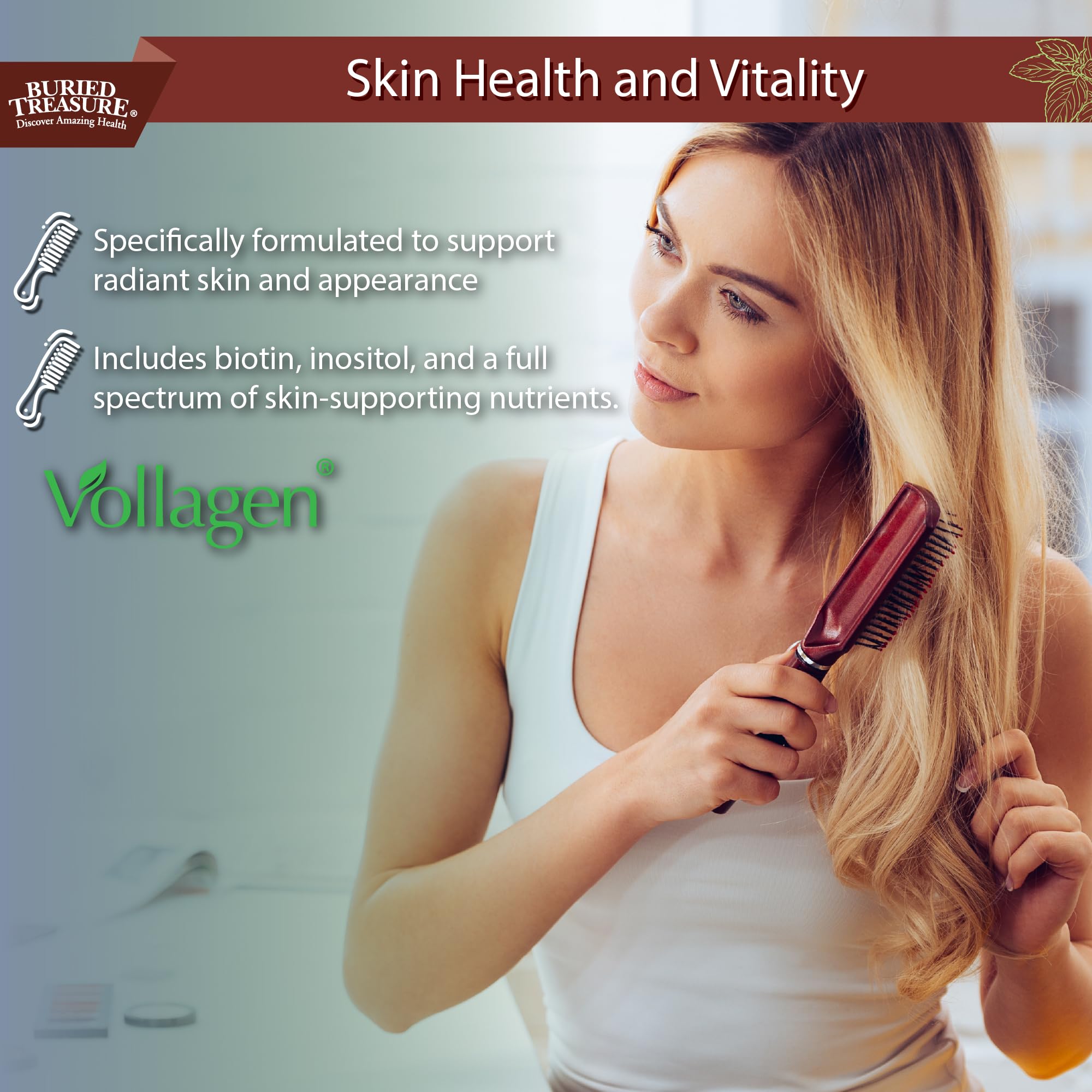 Buried Treasure Nature's Vollagen, Liquid Vegan Collagen, Biotin, MCT, Vitamin C, Hyaluronic Acid, Plant Based Collagen from Free Form Amino Acids, for Healthy Hair Skin and Nails Support for Women