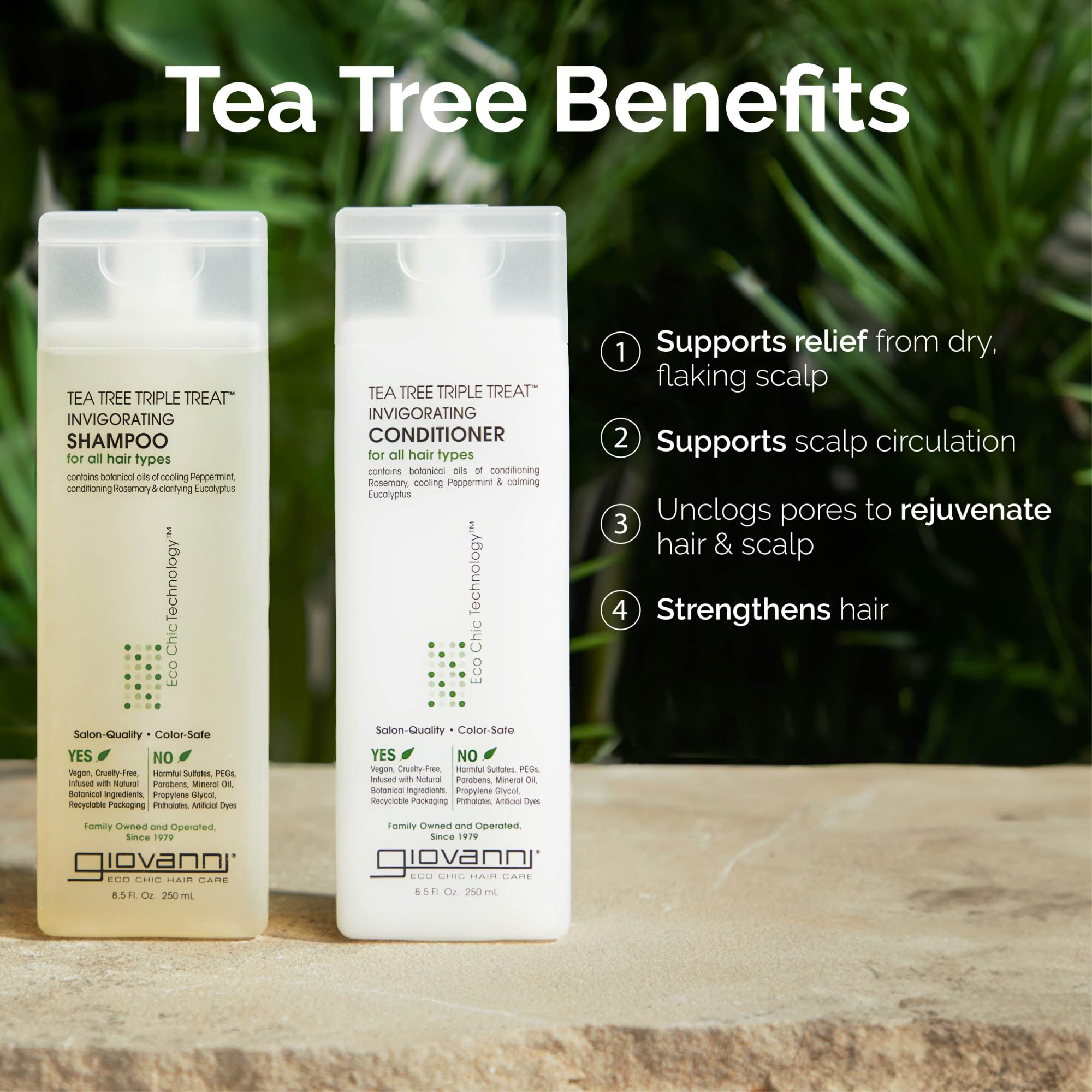 GIOVANNI Tea Tree Triple Treat Invigorating Shampoo & Conditioner Set - Cooling Peppermint, Eucalyptus, Rosemary, Helps Dry, Flaky Scalp, Salon Quality, Vegan, Cruelty Free, Paraben Free - 8.5 oz Each