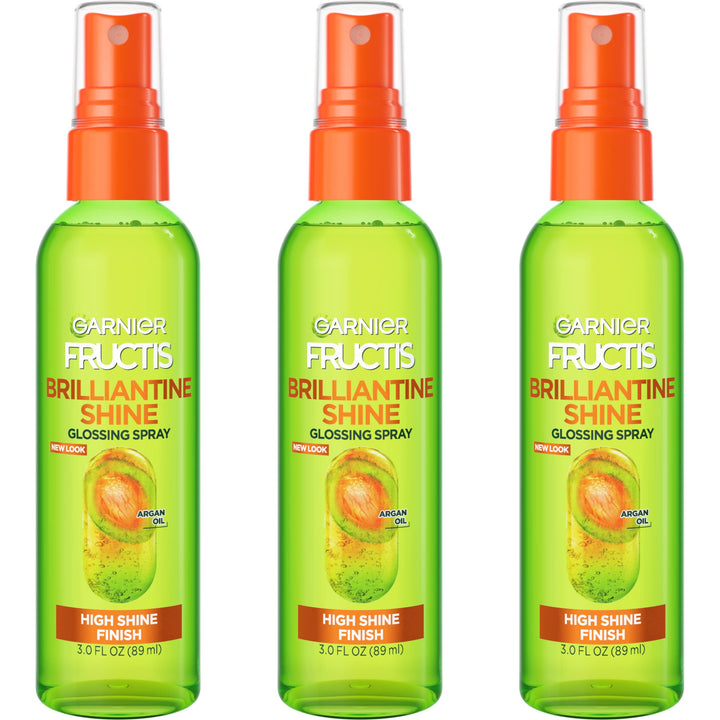 Garnier Fructis Style Brilliantine Shine Glossing Spray for High Shine Finish, Argan Oil, 3 Fl Oz, 3 Count (Packaging May Vary)