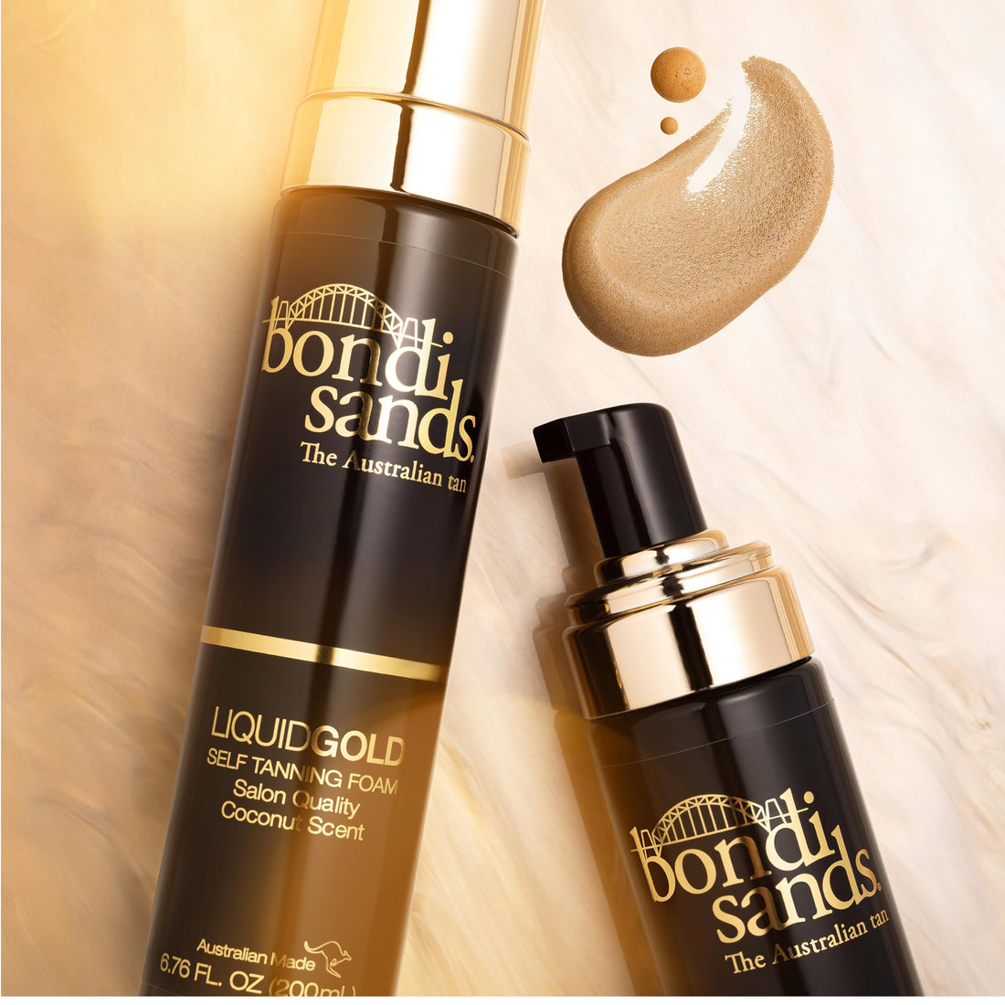 Bondi Sands Liquid Gold Self Tanning Foam | Lightweight + Quick Dry Foam Enriched with Argan Oil, Provides a Hydrated Streak-Free Tan | 7.04 Oz/200 mL