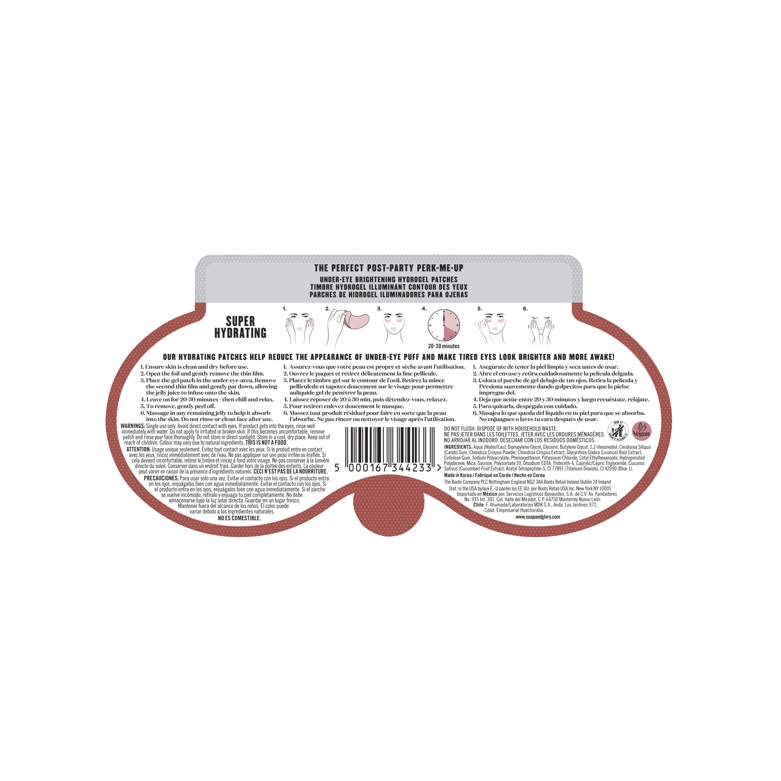 Soap & Glory Puffy Eye Attack Brightening Under Eye Mask - Eye Gel Pads to Reduce Appearance of Dark Circles & Eye Bags - Hydrating Puffy Eyes Treatment (1 count)