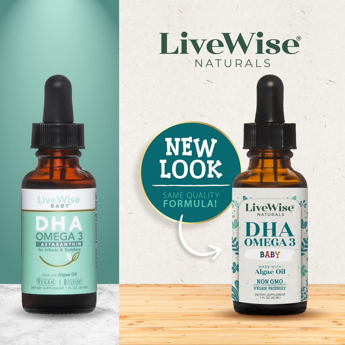 DHA Omega 3 Liquid Drops - Baby Vitamin DHA Omega 3 for Infant - Vegan Friendly, Great Tasting - Omega 3 Supplement w/Organic Orange Oil Supports Healthy Brain, Eyes, Immune System