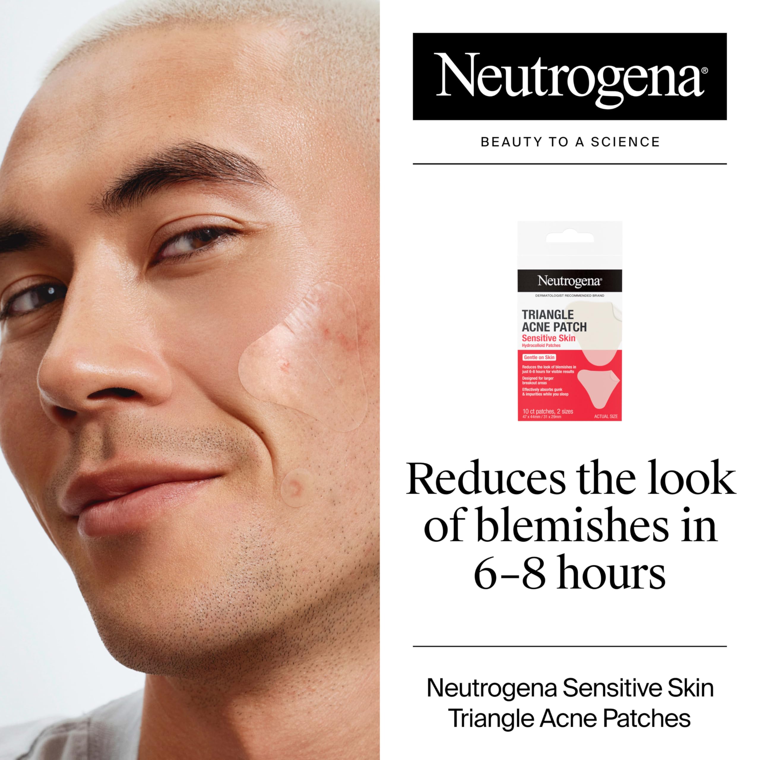Neutrogena Triangle Acne Patches for Sensitive Skin, Small & Large Hydrocolloid Acne treatment Reduces the Look of Pimples & Blemishes in 6-8 Hours, Non-Medicated Patches, Two Sizes, 10 ct