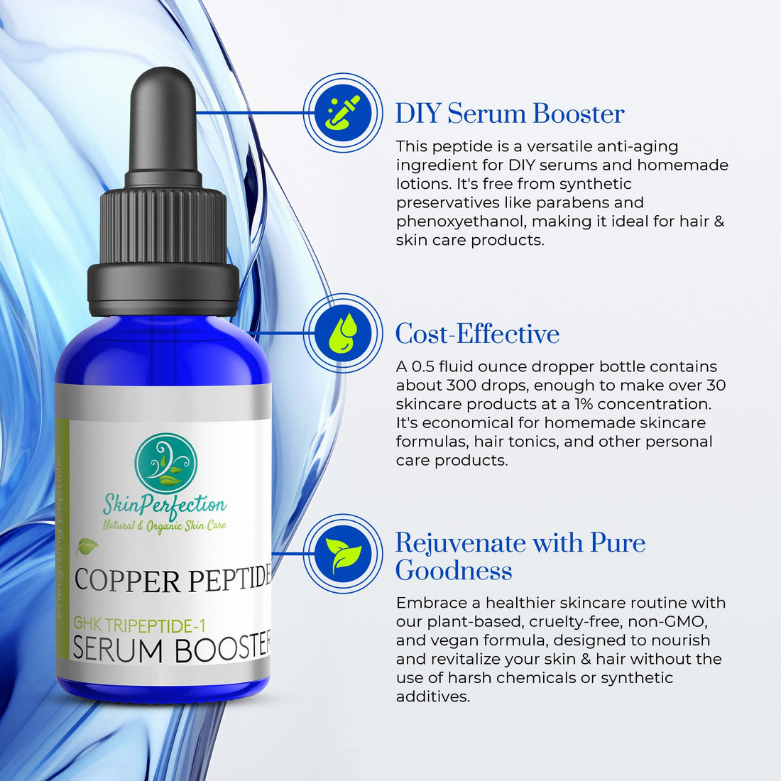 Skin Perfection Copper Peptides Serum for Face & Hair - Anti Aging Serum with GHK Copper Peptide for Fine Lines & Wrinkles - DIY Make Your Own Face & Hair Serum GHK-C Peptide 0.5oz