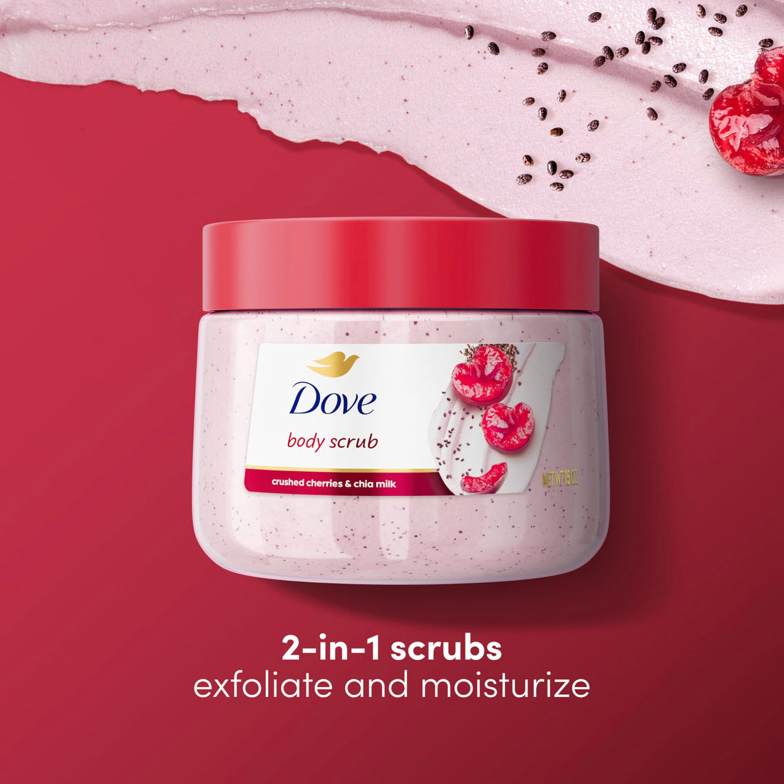 Dove Cherry & Chia Body Scrub Exfoliates and Deeply Nourishes for Smooth, Radiant Skin 15oz