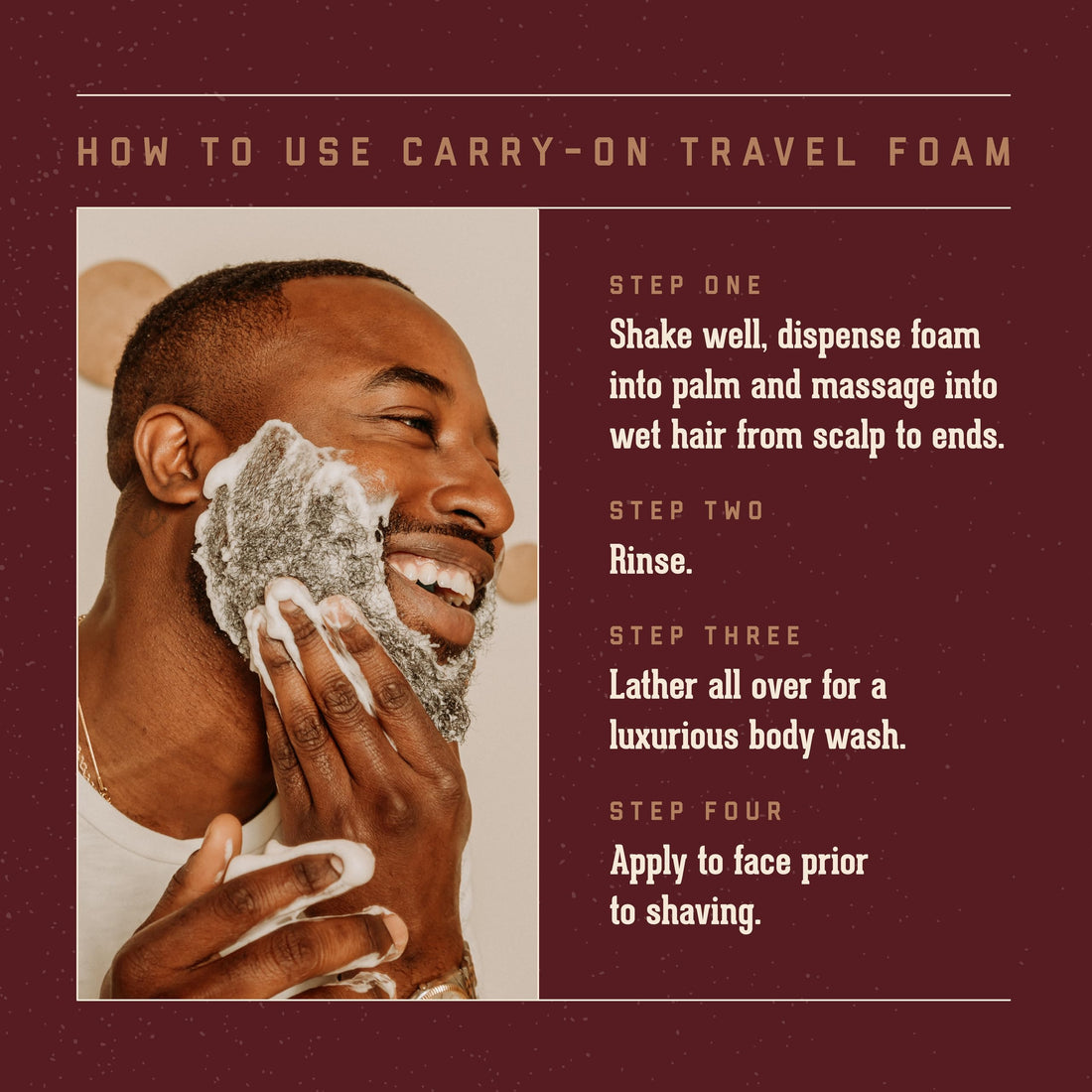 18.21 Man Made Carry On Sweet Tobacco 4-in-1 Travel Foam, Shampoo, Conditioner, Wash & Shave, Carry-On Friendly, 3.4 fl. oz