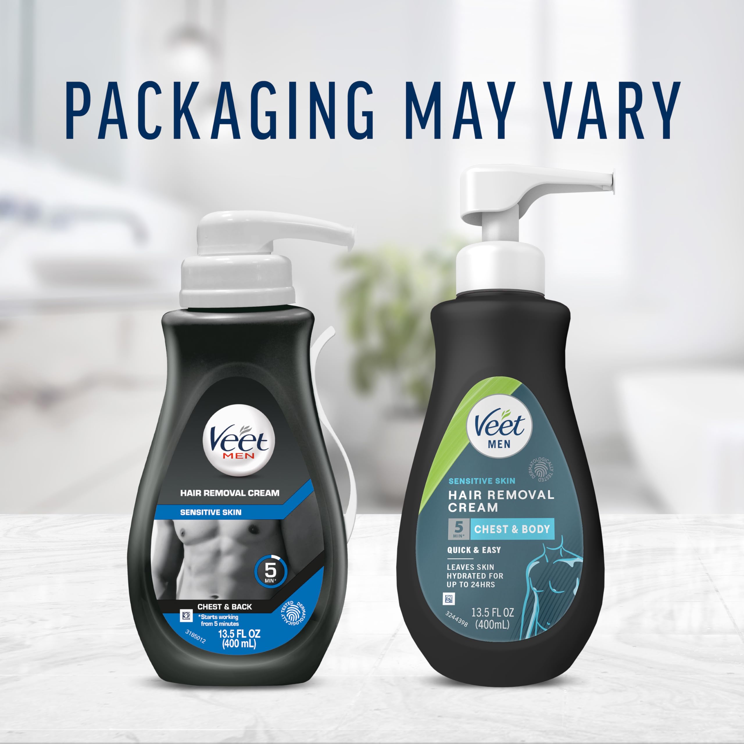 Veet Hair Removal Cream For Men, 5 Min Sensitive Skin, Hair Removal Gel For Body, Chest & Back, Dermatologically Tested, 13.5 FL OZ w/ Spatula