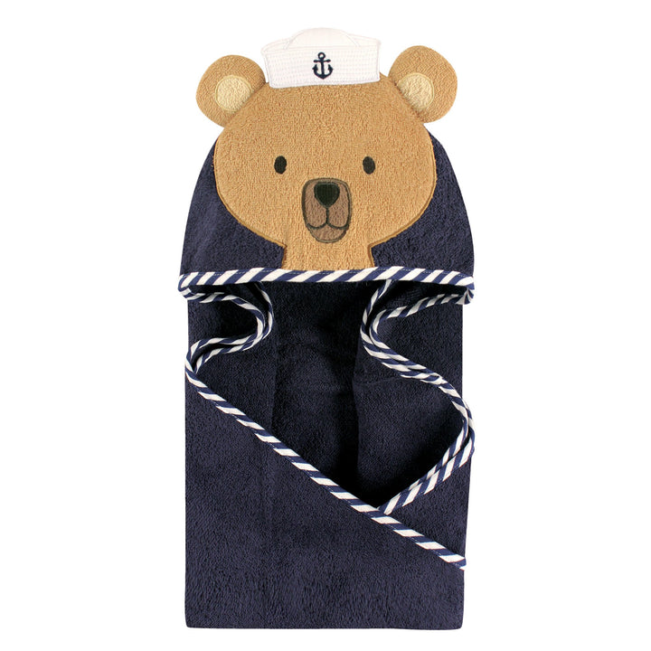 Hudson Baby Unisex Baby Cotton Animal Face Hooded Towel, Sailor Bear, One Size