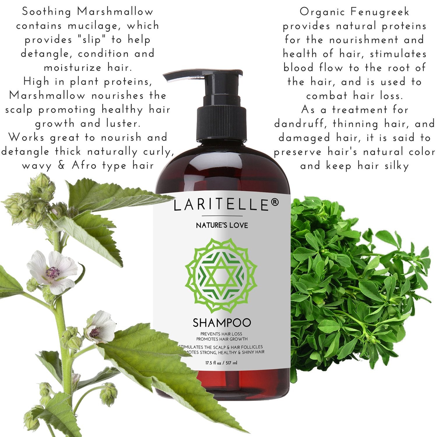Laritelle Organic Shampoo 17 oz. Keratin, Rosemary, Grapefruit. Promotes Hair Growth, Prevents Hair Loss. GF